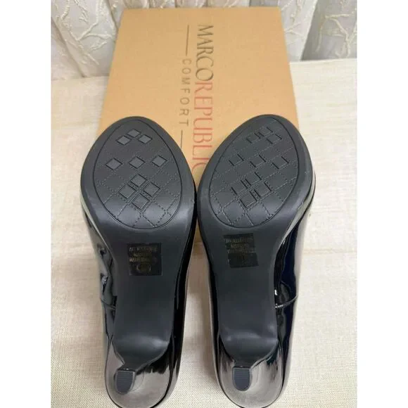 Women's Marco Republic Rome Black Faux Patent Leather Shoes Size 9
